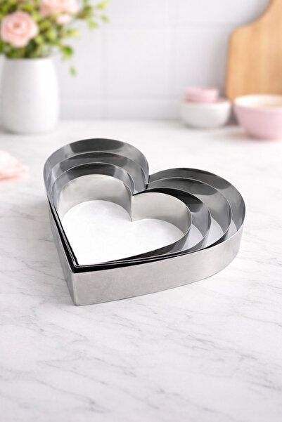 melt pastry & kitchen Narkalıp Kalp Çember Pasta Kek Kalıbı 4'lü Set Derinlik...