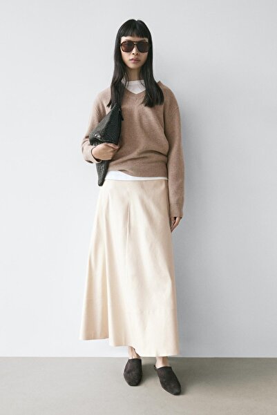 Massimo Dutti Keten karışımlı A kesim cepli etek