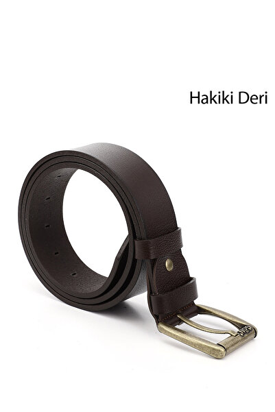 GÖNDERİ(R) Pánský hnědý starožitný džínový pásek z pravé kůže 4,5 cm