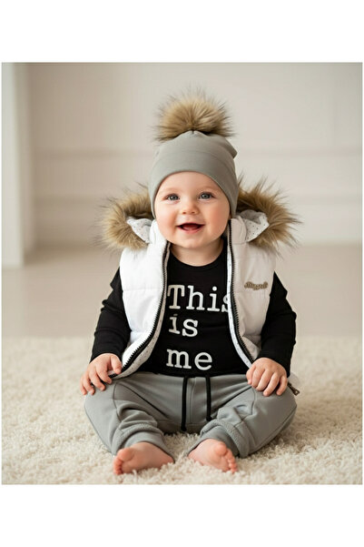 Genel Markalar Unısex Bebek Altı Gri Şişme Yelekli Üçlü Takım