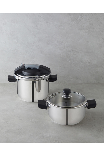 English Home Impera Çelik 2'li Düdüklü Tencere Seti 4 + 6 L Siyah - Gri