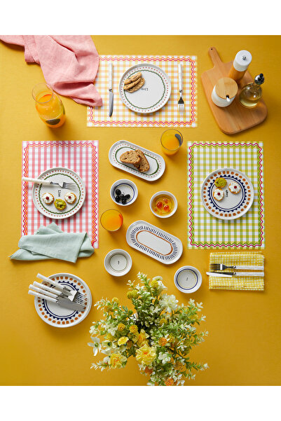 English Home Wordy Ceramic Breakfast Set 14 Pieces for 6 People Colorful