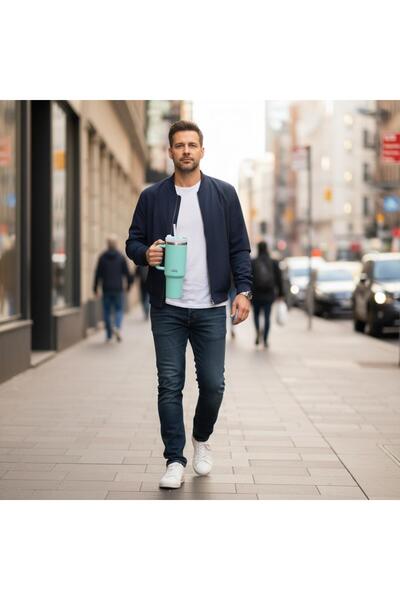 Any Morning ڤاها 1200 مل كوب حراري من الفولاذ بثلاث طبقات مزدوج مراحل مع غطاء قلاب، لون أخضر مائي Si244021