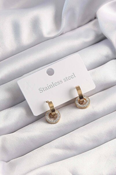 Skygo 316L Steel Gold Color Zircon Stone Hoop Model Earrings - Tj-Bkp9499