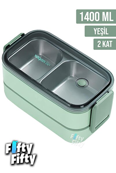Vagonlife 1400 ML İki Kat Üç Bölme Paslanmaz Çelik Bento Lunch Box Yeni Nesil...