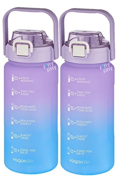 Vagonlife 2'li Ekonomik Motivasyon Matara Seti 1500 ml Büyük Boy 4 Farklı Ren...