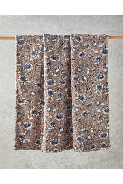 English Home Gardenia Glow Baskılı Sherpa Battaniye Vizon