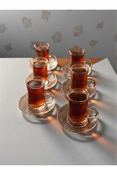 AR فناجين شاي طقم 12 قطعه بنقشة حفر على القزاز 627T