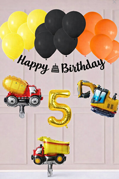 Azebu 5 Yaş İnşaat Konsept Doğum Günü Balon Seti İnşaat Araçları Tema Balon Z...