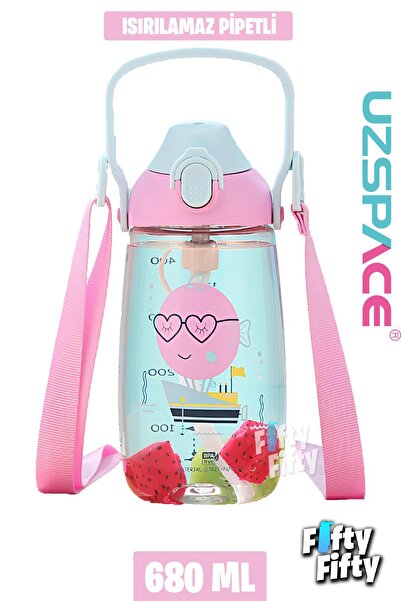 Uzspace Pipetli 680 Ml Boyun Askılı Tritan Çocuk Su Matarası -Kutulu- FFUZ220...