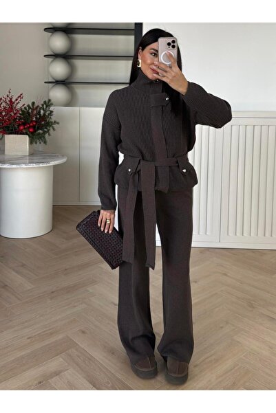 Cockatoo Pantaloni cardigan tip pescar cu centură pentru femei, set din două ...