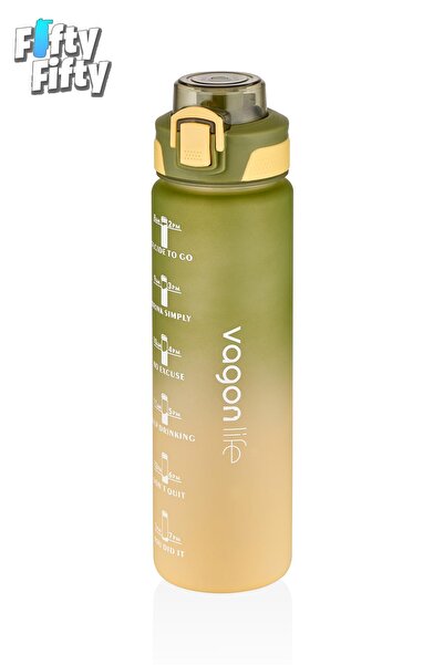 Vagonlife زجاجة مياه تحفيزية سعة 1 لتر مزدوجة اللون للاستخدام المزدوج مع شفاط...