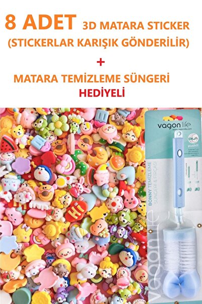 Vagonlife 8 ADET 3D Matara Stickerı+ Matara Temizleme Süngeri Hediyeli