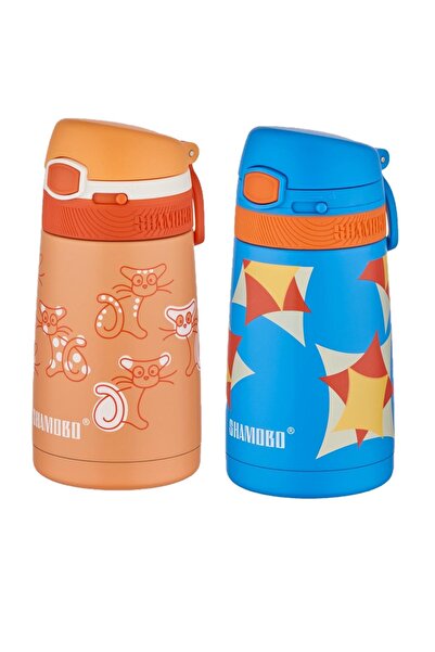 Shamobo Set of 2 Steel Thermos with Straw 350ml -6 Hours Heat Insulation-