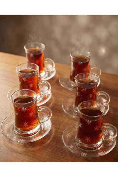 AR فناجين شاي طقم 12 قطعه بنقشة حفر على القزاز 628T