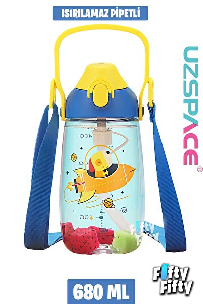 Uzspace Pipetli 680 Ml Boyun Askılı Tritan Çocuk Su Matarası -Kutulu- FFUZ220...