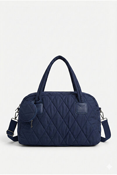 PurpleART Women's Navy Blue Quilted Embroidery Patterned Water Repellent Micr...