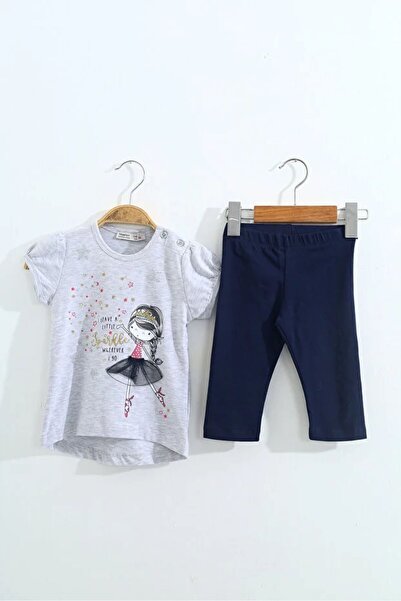 Toontoy Girl's 2-Piece Set Printed Crew Neck T-Shirt & Capri Shorts with Elas...