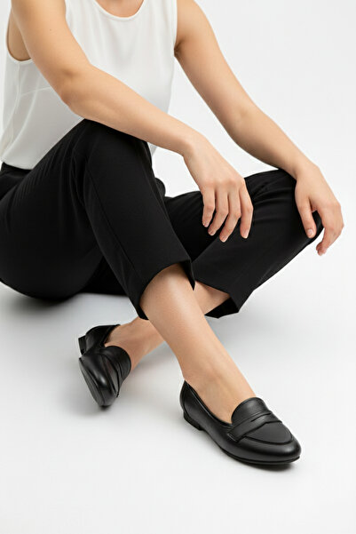 Deripabuc Hakiki Deri Siyah Kadın Deri Babet Dp-0103