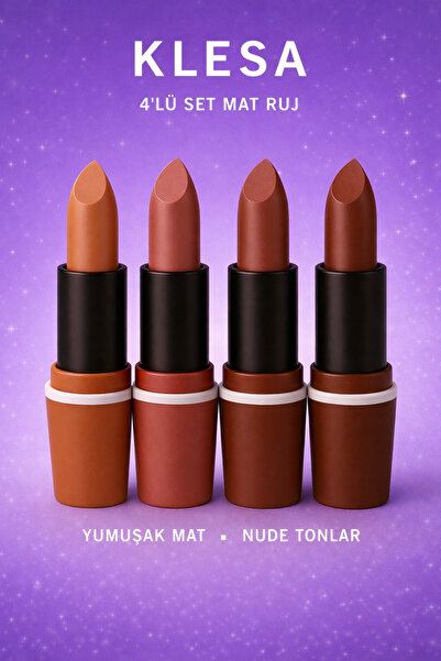KLESA 4’lü Set Mat Ruj A– Nude Tonlar | Yumuşak Mat Bitiş | EML222 EML226 EML...