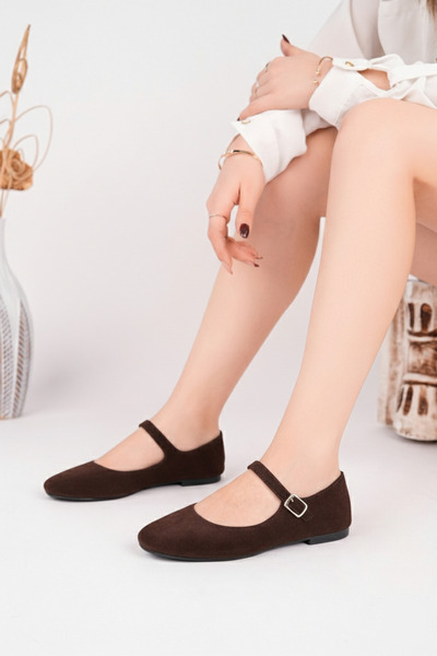 Deripabuc Genuine Leather Brown Suede Women's Leather Ballerinas Dp58-4058