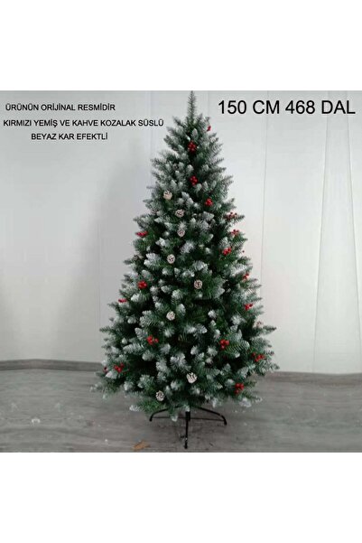 partidolu 150 cm Kozalaklı Yemişli Kar Efektli Köknar Cinsi Yapay Yılbaşı Çam...