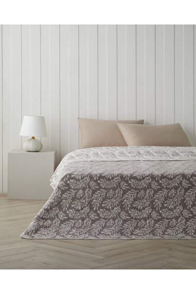 English Home Foliage Pamuk Akrilik Çift Kişilik Battaniye 200x220 cm Çakıl Taşı