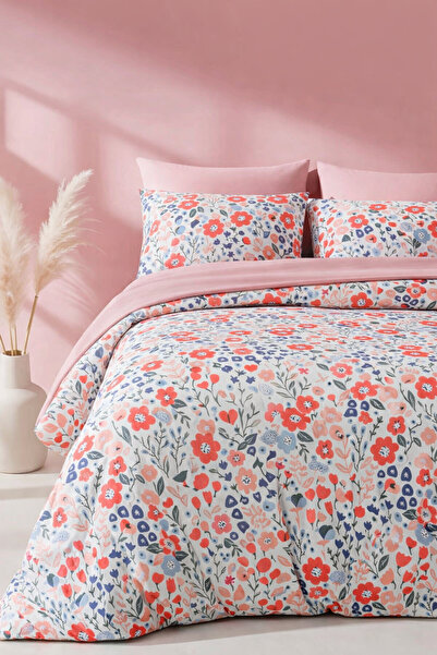 İQON Double Duvet Cover Set Petunia Salmon Setçi̇ft