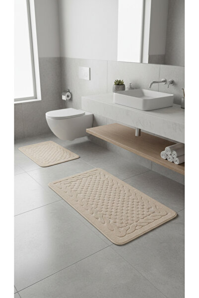 Tropikhome Netha Kaymaz Taban 2lı Pamuklu Banyo Paspası Yıkanabilir 60x100 50...