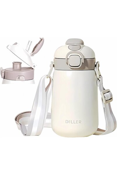 DILLER قارورة ماء فولاذية بسعة 420 مل بغطاء واحد، للاستخدام المزدوج، مع أو بد...