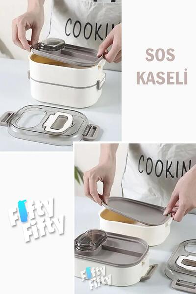 Vagonlife 1000 ML İki Kat Üç Bölme Paslanmaz Çelik Bento Lunch Box Yeni Nesil Sefer Tası-Sos Kaseli