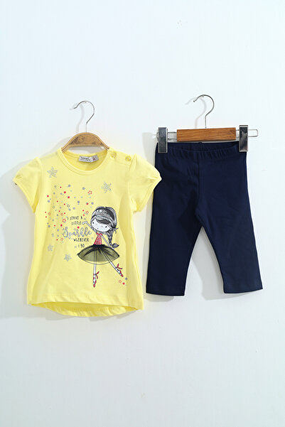 Toontoy Girl's 2-Piece Set Printed Crew Neck T-Shirt & Capri Shorts with Elas...
