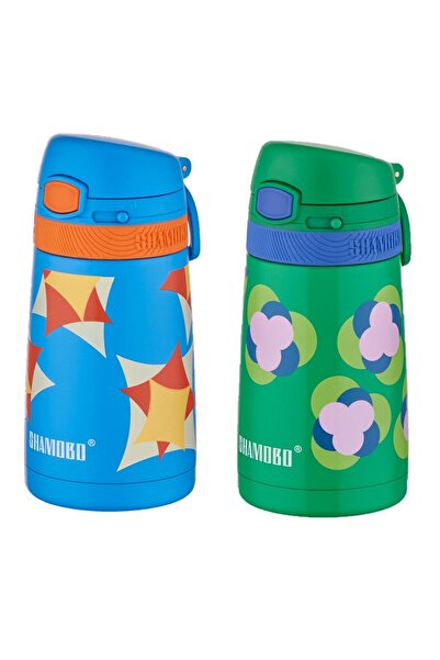 Shamobo طقم من 2 ترمس فولاذي مع شفاطة 350 مل - عزل حراري لمدة 6 ساعات-