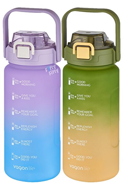 Vagonlife 2'li Ekonomik Motivasyon Matara Seti 1500 ml Büyük Boy 4 Farklı Ren...