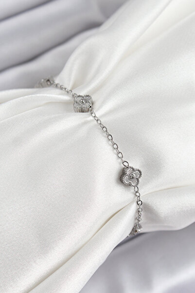 Skygo سوار نسائي من الفولاذ المقاوم للصدأ 316L موديل Clover لون فضي - TJ-BB7362