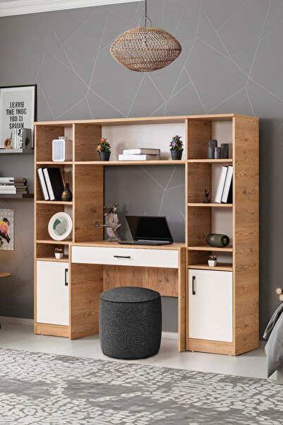 Setay Bilgisayar Masası, Deka Kitaplıklı Çalışma Masası - Ceviz