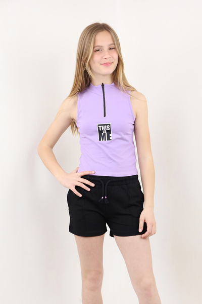 Toontoy Girl's 2-Piece Set Printed Mock Neck Zippered Blouse & Pocket Shorts ...