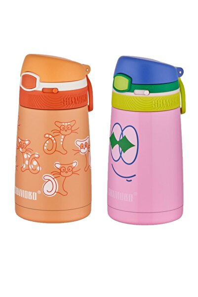 Shamobo Set of 2 Steel Thermos with Straw 350ml -6 Hours Heat Insulation-