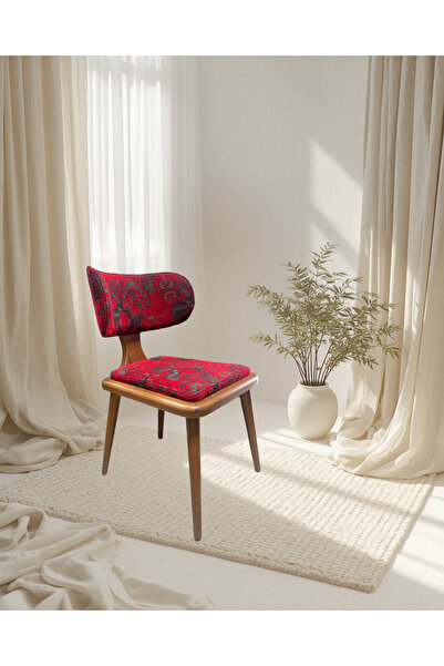monitasarım Luvia Ahşap Sandalye - Desenli Bordo Kumaş - Yemek Sandalyesi - M...