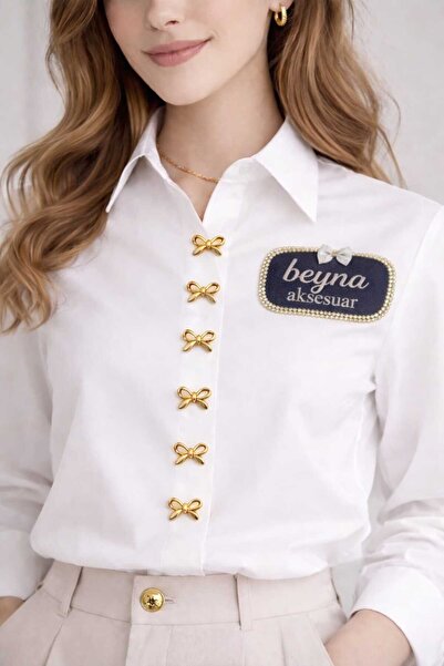 beyna aksesuar Модел с лък, метален дизайн, златист комплект с 6 копчета