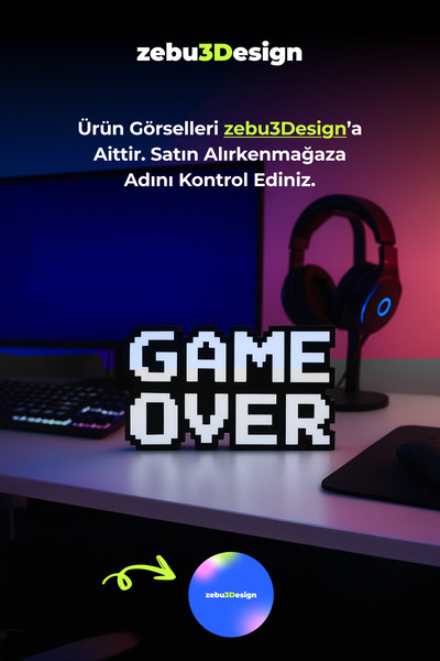 Home Retro Game Over Kabartmalı Dekoratif Obje - Siyah | Masaüstü ve Duvar Sü...