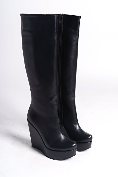 Ayakkabı Ateşi Cizme de damă cu toc pană din piele intoarsa neagra Kelly