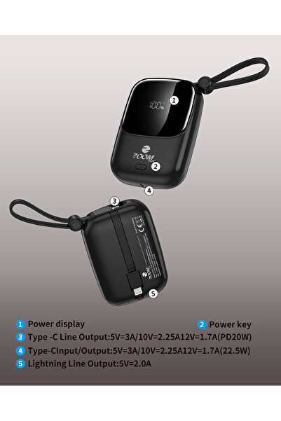 Zoom Plus بنك طاقة ZP33 (فاخر) بسعة 10000 مللي أمبير مع شاشة رقمية وشحن سريع ...