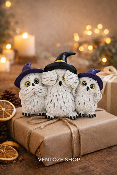 Ventoze Dekoratif 3'lü Baykuş Ailesi Biblo Seti Görmedim Duymadım İşitmedim B...