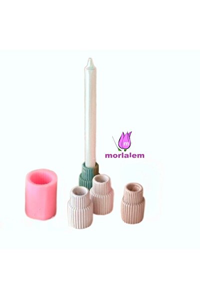 morlalem m 6,9cm Oluklu Silindir Mumluk Silikon Kalıp K-1449, Polyester Taş T...