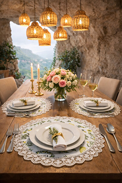 Rona Home Supla cu model de dantelă și margine din dantelă - Suport de masă r...