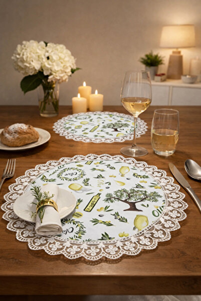 Rona Home Σουπλά με σχέδιο ελιάς και δαντελωτό περίγραμμα - 40 εκ. Στρογγυλό ...