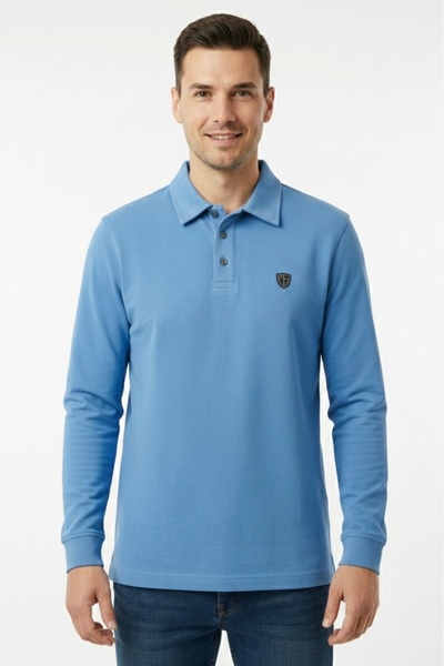 assef Erkek Polo Yaka Pamuklu Regular Fit Uzun Kollu Düz Basic Sweatshirt