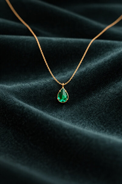 DAISY MODA Çelik Damla Model Renkli Taşlı Gold Kolye