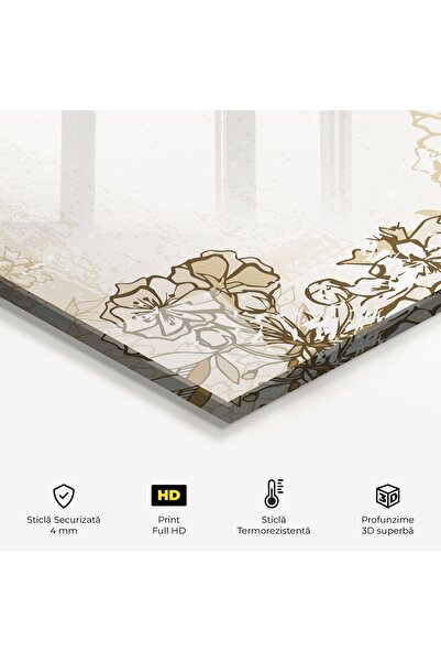 Arthub Panou Sticla Bucatarie, Protectie aragaz, Termorezistent, Flori, Cream Brown Flower